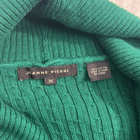 Jeanne Pierre green cable knit cotton v-neck long sleeves sweater medium - Picture 3 of 6